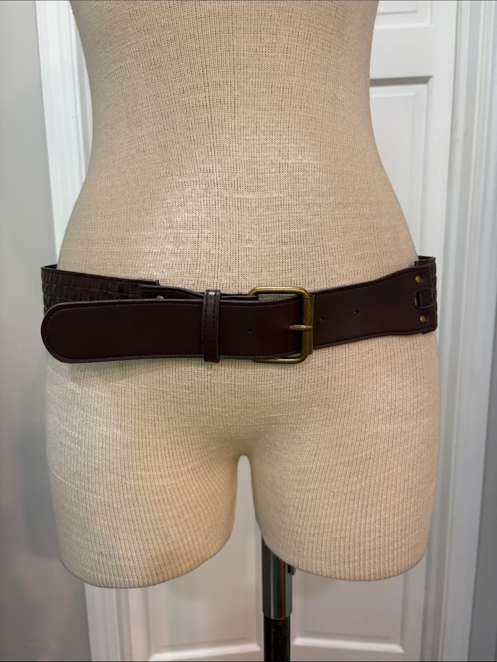 Boho brown woven manmade material festival wide belt